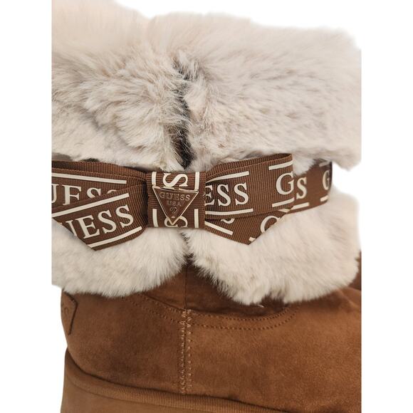 New Guess Denla Cold Weather Faux Fur Cozy Booties Brown 10 - Picture 4 of 7